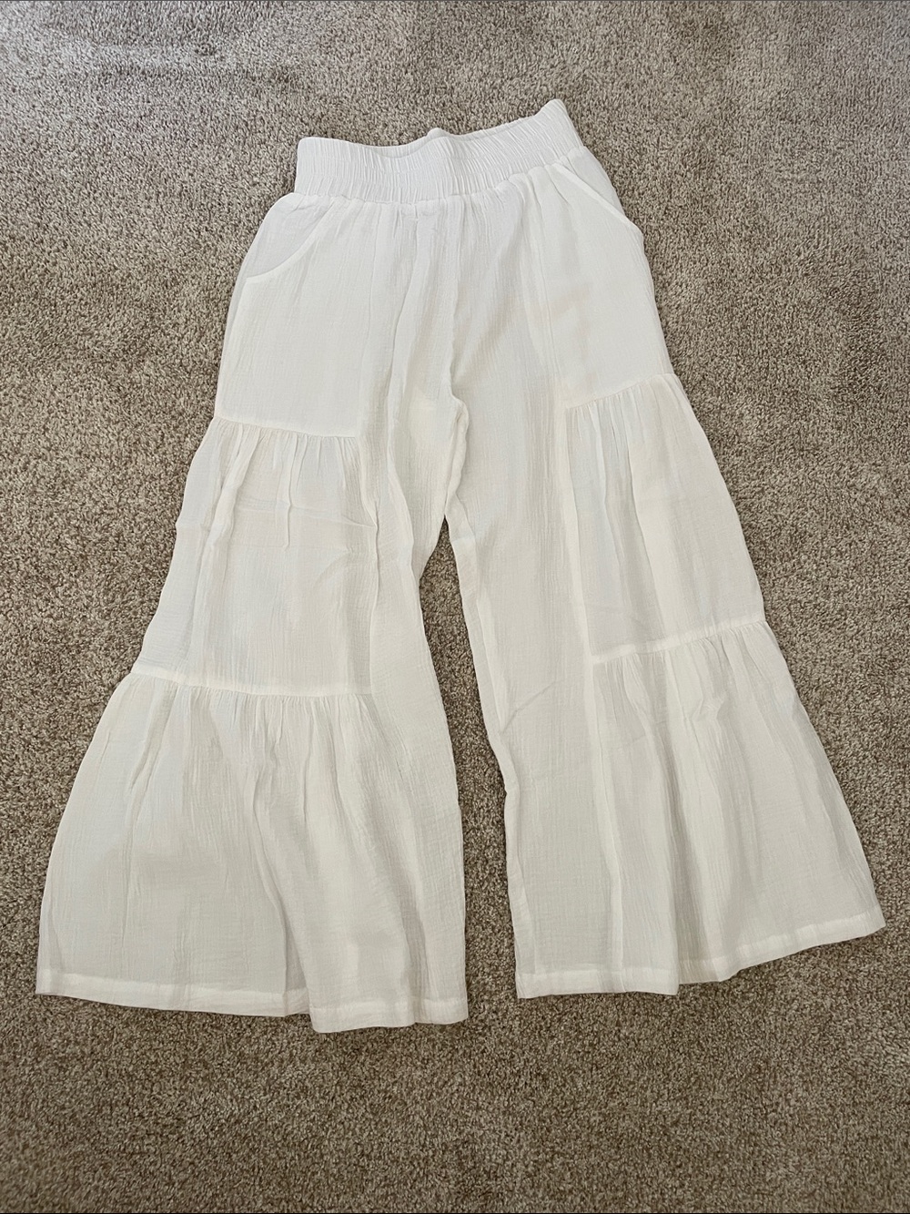 Gauzy White Wide Leg Vacation Pants